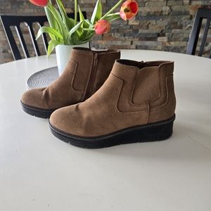 Clarks Tan Wedge Shoes with Suede Finish